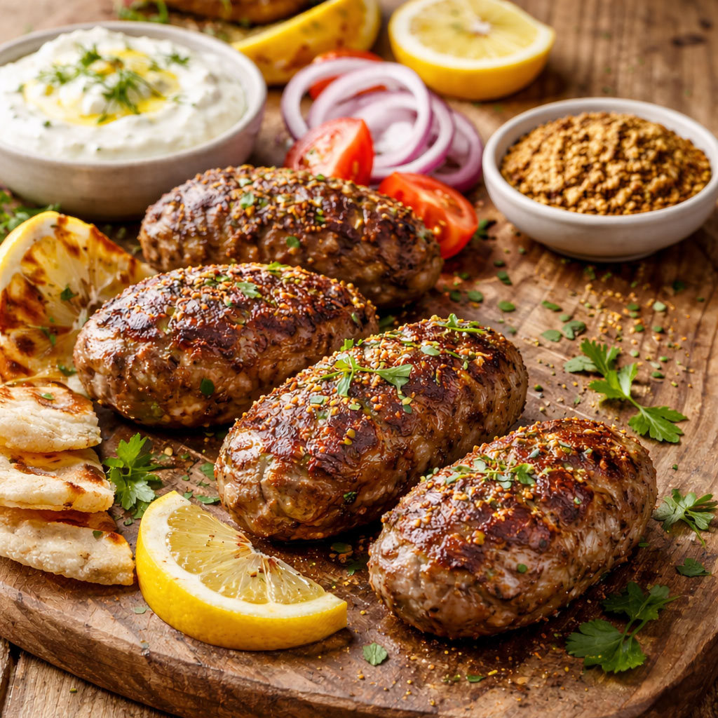 Biftekis auf einem Brett