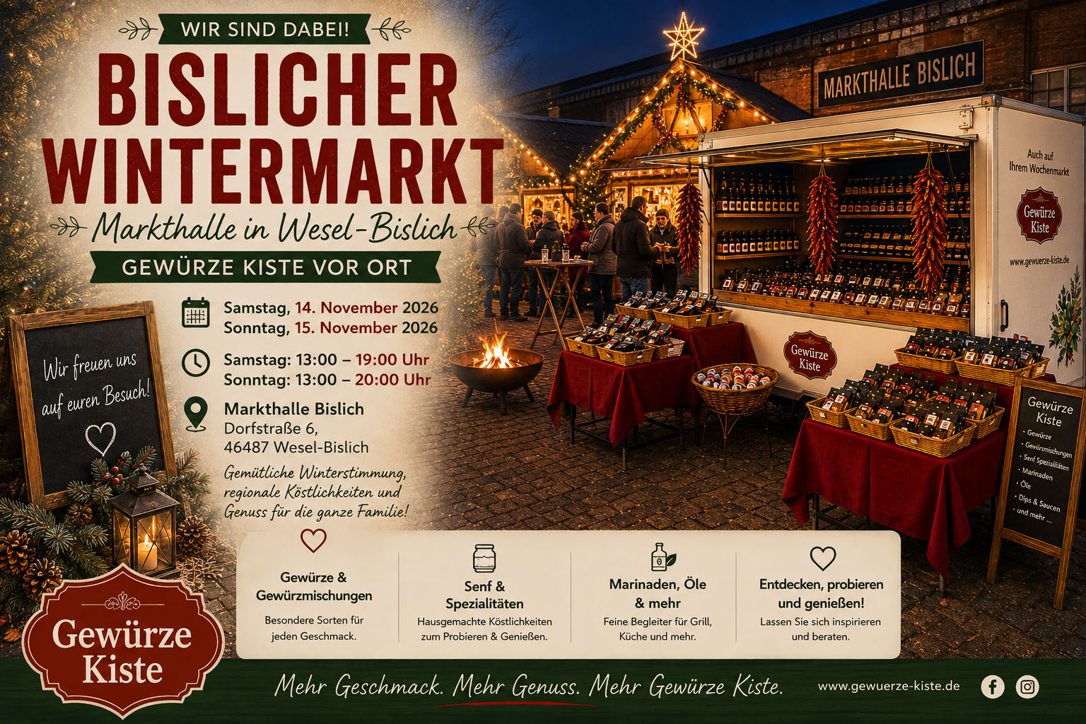 Bislicher Wintermarkt in Wesel-Bislich mit Gewürze Kiste am 15. und 16. November 2026