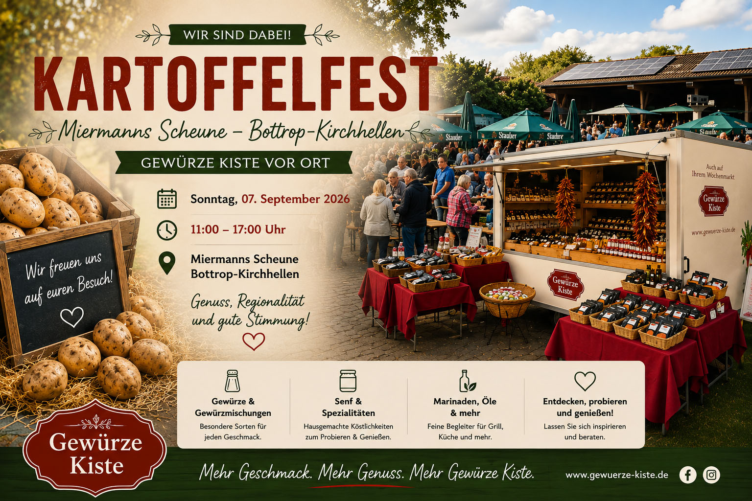 Kartoffelfest Miermanns Scheune in Bottrop-Kirchhellen mit Gewürze Kiste Stand und regionalem Bauernmarkt