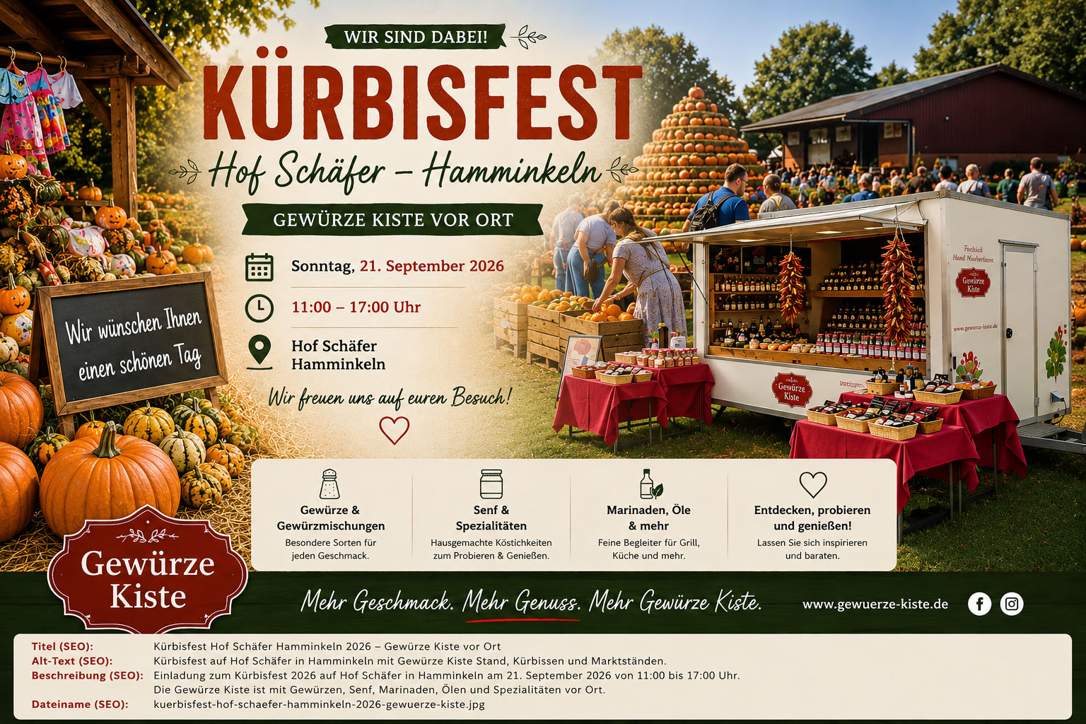 Kürbisfest Hof Schäfer in Hamminkeln mit Gewürze Kiste Stand, Kürbissen und herbstlicher Marktstimmung
