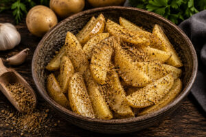 Kartoffel-Wedges mit Magic Potatoes Gewürz vorbereiten