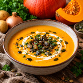 Cremige Kürbissuppe mit Hokkaido und Kürbis Gewürz