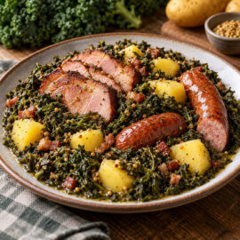 Grünkohl mit Kasseler, Mettenden, Kartoffeln und Speck nach traditionellem Rezept