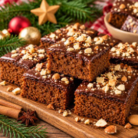 Saftiger Lebkuchen vom Blech mit Schokoladenguss und Lebkuchengewürz